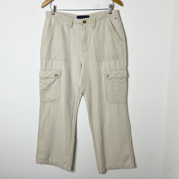 Tommy Hilfiger Women's Cargo Pants 8 Khaki Beige Wide Leg Chino High Rise Retro - Picture 3 of 9